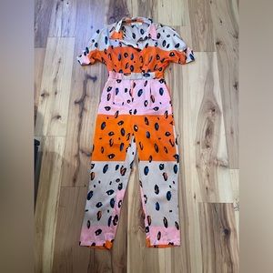 Liquorish color block cheetah jumpsuit